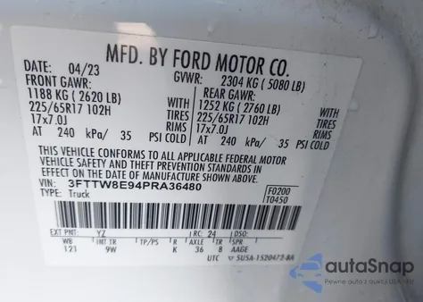 2023 Ford Maverick Xl z USA, uszkodzony, nr VIN 3FTTW8E94PRA36480
